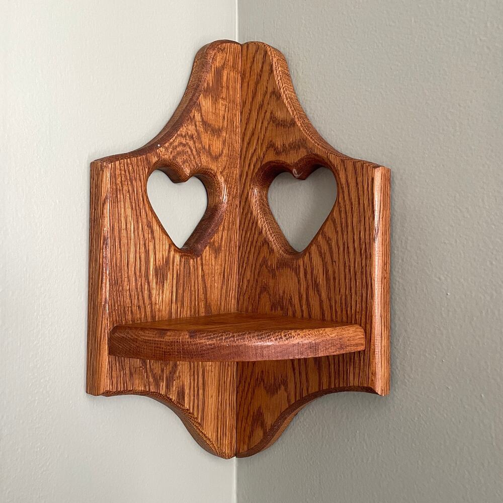 Vintage Oak Wood Heart Wall Shelf - Made in USA Country Cottage Farmhouse